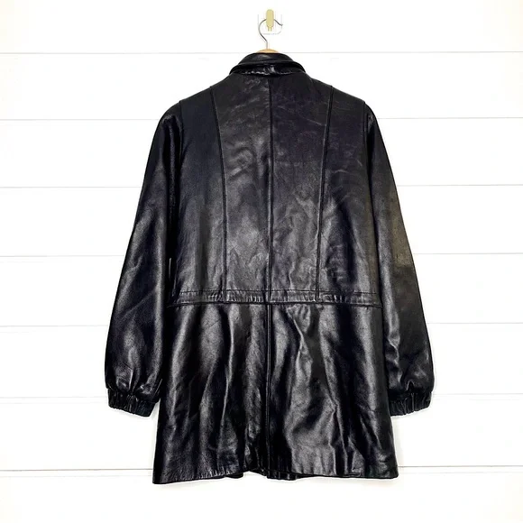 Vintage Genuine Lambskin Leather Black Parka w/ Fox Fur Trimmed Removable Hood - Picture 5 of 15